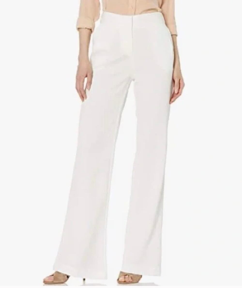 Halston Heritage Womens 6 Cream Crinkle Crepe Wide-Leg Low Rise Pants NEW